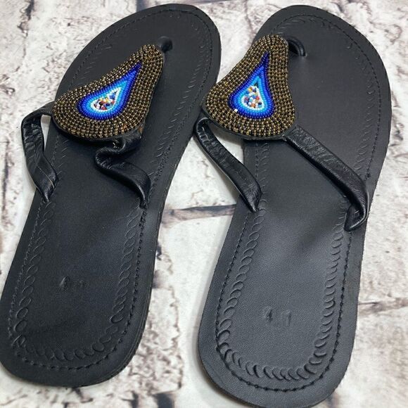 10 (41) MAASAI TRIBE WOMEN leather & rubber SANDAL - Picture 3 of 7